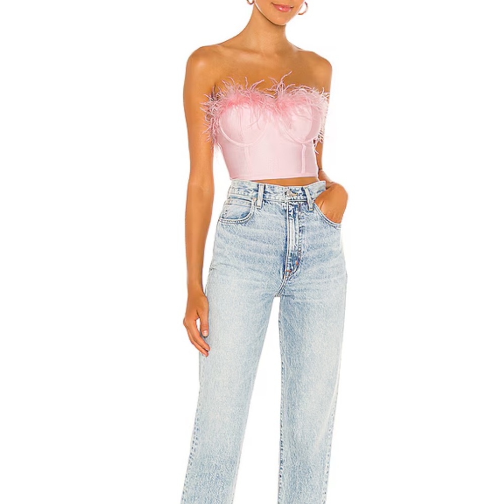 superdown Pink Feathered Bustier Top